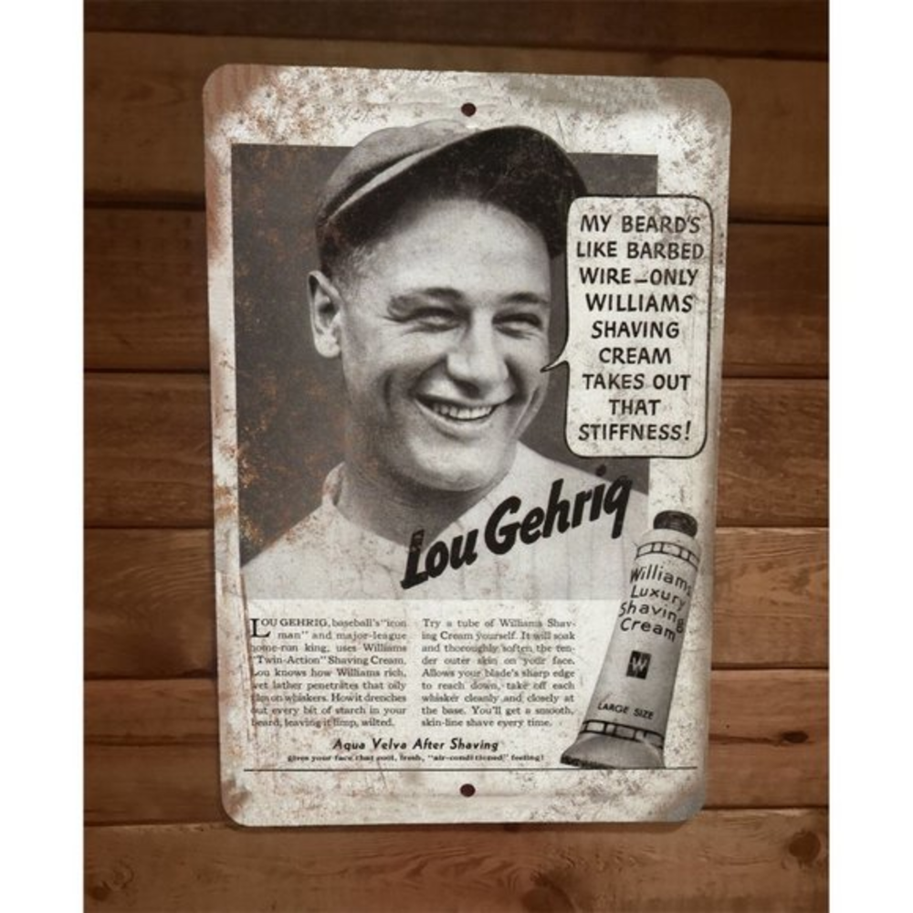 Lou Gehrig‎ Williams Luxury Shaving Cream 8x12 Metal Wall Sign Vintage Ad